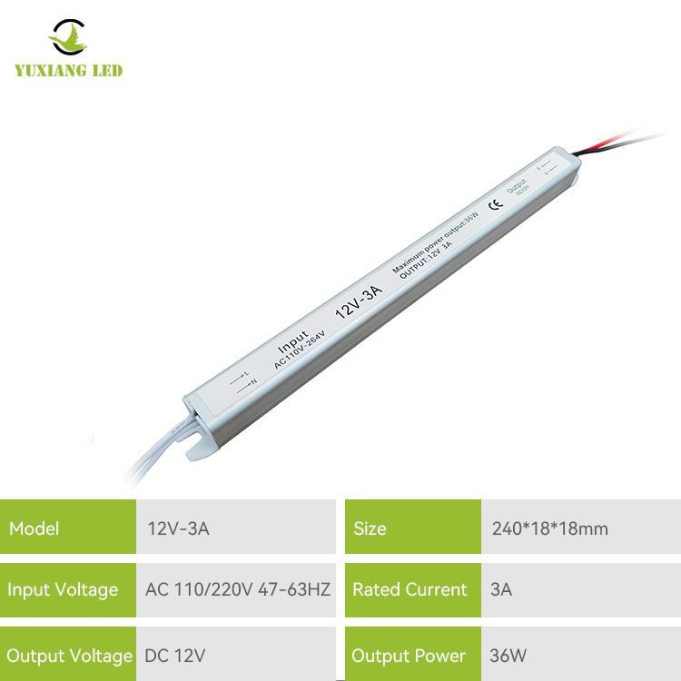 12V 3A 36W فضي ضيق للغاية رفيع للغاية مزود طاقة LED رفيع للغاية