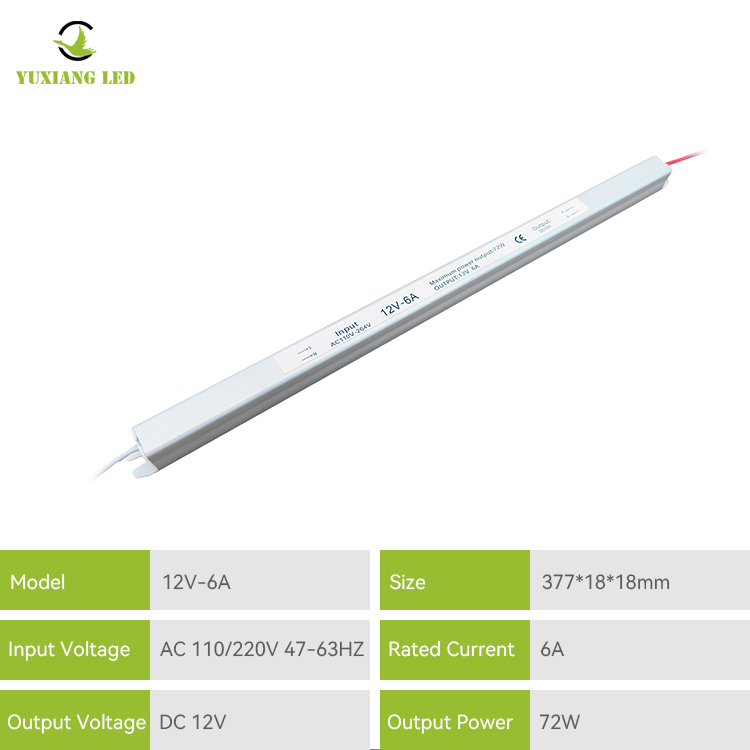 12V 6A 60W فضي ضيق للغاية رفيع للغاية مزود طاقة LED رفيع للغاية