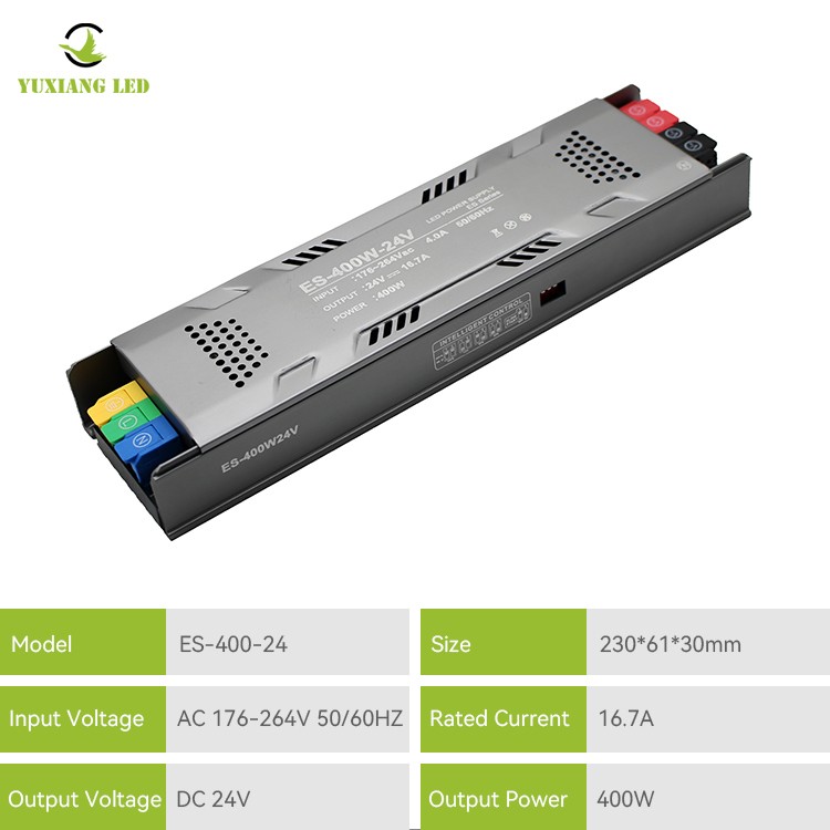 مصدر طاقة خطي LED قابل للتعتيم نصف وعاء موديل ES 24V 400W
